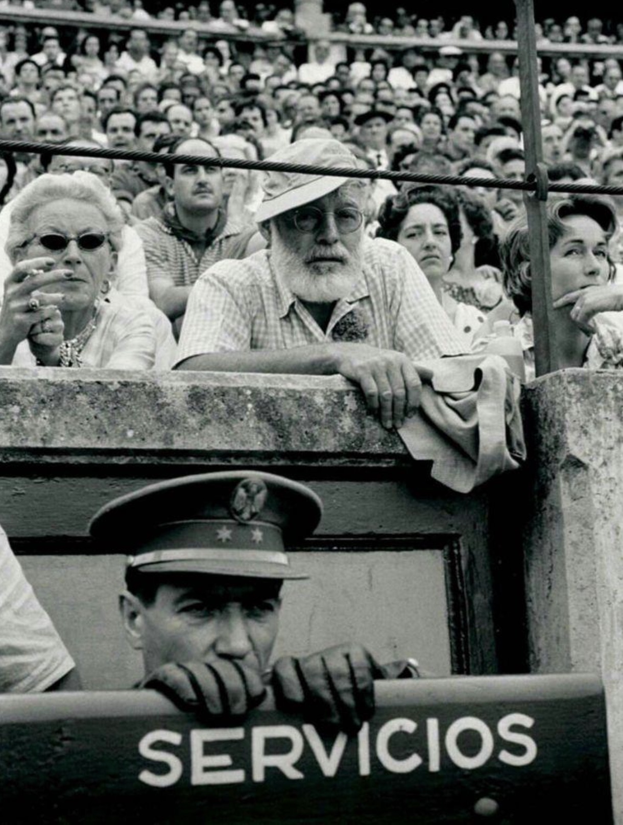 Ernest Hemingway on the plaza de toros of Pamplona,Sanfermines of 1950 